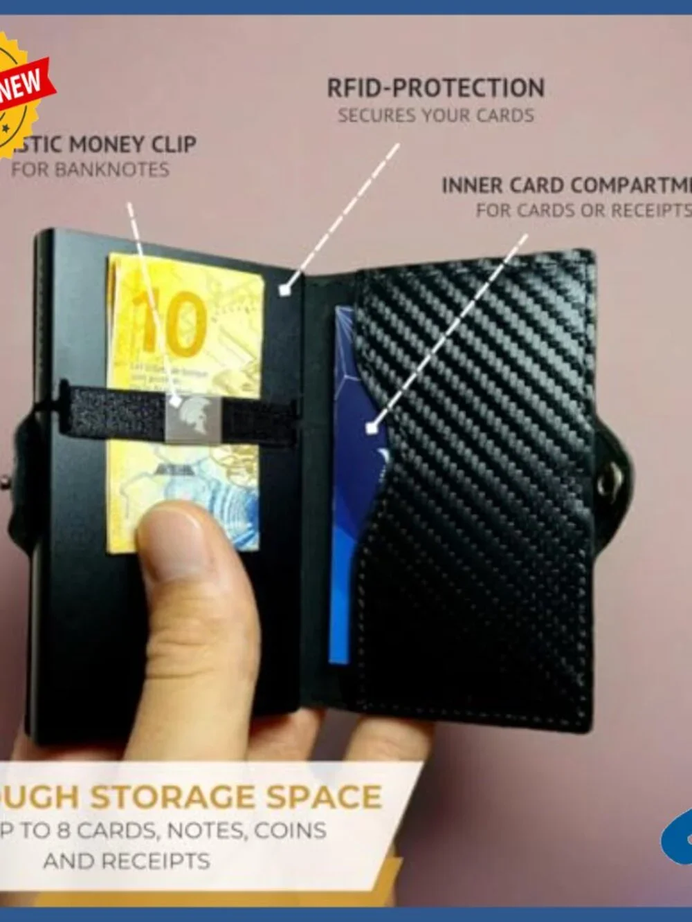 Slim RFID Wallet with Coin Pocket, Holds 8 Cards, Faux Leather